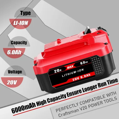 Miniatura 2 de JIALIPOK 20V 6.0Ah CMCB205 Batería de repuesto para Craftsman 20V Max Litio Ion Batería CMCB204 CMCB204-2 CMCB202-2 CMCB201 CMCB206 CMCS500B