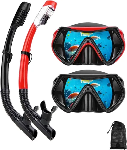 Miniatura 17 de Equipo de esnórquel para adultos, juego de máscara de esnórquel en seco, juego de máscara de buceo para adultos, máscara de buceo panorámica