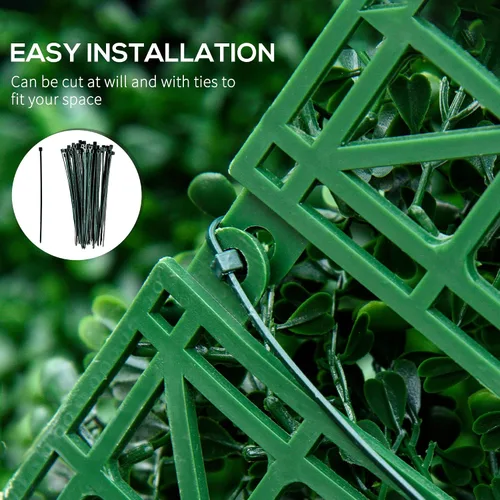 Miniatura 5 de Outsunny 12 piezas de 20 x 20 pulgadas cuadradas de plantas de privacidad artificiales con protección UV; imitación de hierba de Milán para muro