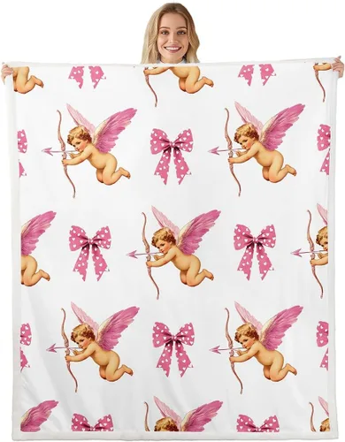 Miniatura 11 de Manta de vellón de ballet para niña, manta de ensueño con lazo rosa de princesa bailarina para sofá de adultos, manta suave kawaii a rayas círculos