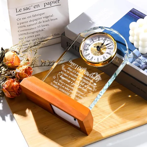 Miniatura 2 de Ornalrist Reloj de cuarzo de cristal de feliz cumpleaños número 100 para hombres y mujeres, regalo de cumpleaños de 100 años para padres, abuela