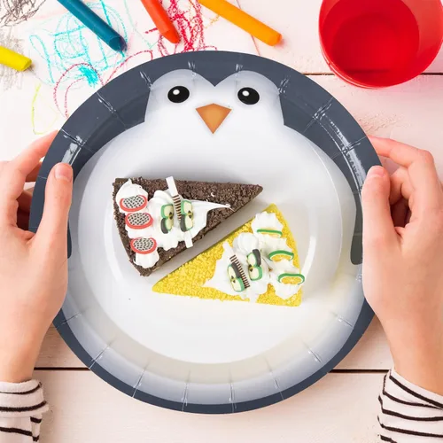 Miniatura 4 de FIT Platos de papel redondos desechables, material ecológico biodegradable, para pícnic, fiesta de cumpleaños, 25 unidades, pingüino