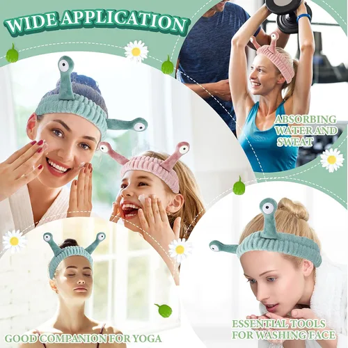 Miniatura 4 de 2 diademas de lavado facial con palmera y caracol, bandas para el cabello de spa, diademas de maquillaje para mujeres, de dibujos animados, de forro