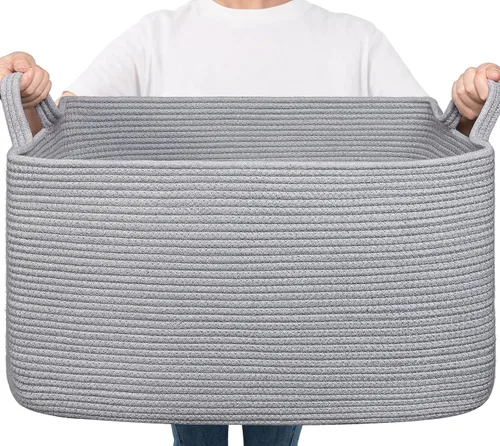 Miniatura 18 de Goodpick Cesta Grande de Almacenamiento de Juguetes, Cestas de Cuerda de Algodón Gris Contenedor de Almacenamiento de Juguetes para Bebé, Niños