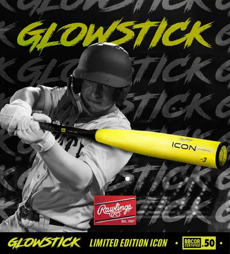 Miniatura 7 de Rawlings Bate de béisbol ICON BBBCOR -3 Drop 2 Pc. compuesto 2024 Glowstick