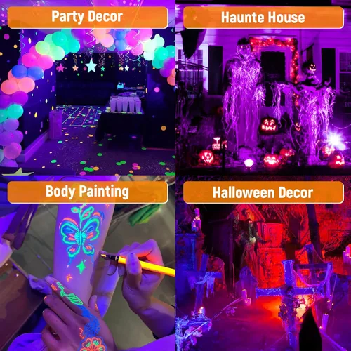Miniatura 6 de Luz LED negra recargable de 5000 mAh, 120 LED UV, IP65 impermeable y magnética, luz ultravioleta de larga duración para fiesta de neón brillante