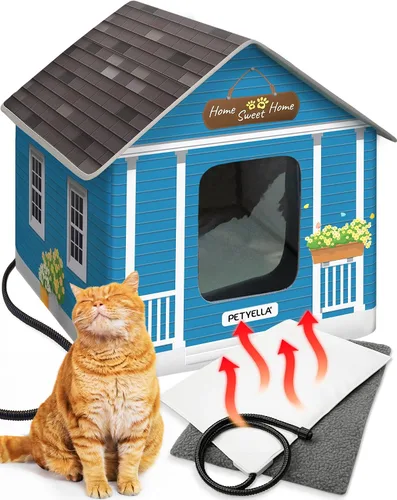 Miniatura 8 de Casa climatizada de lujo para gatos para invierno - Resistente a la intemperie, aislada, fácil montaje, almohadilla térmica para gatos, puertas