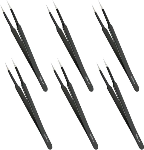 Miniatura 8 de Aoje-Link ESD-34a - Pinzas profesionales antiestáticas con tecnología antiestática, no magnéticas, rectas planas, revestidas de plástico de acero