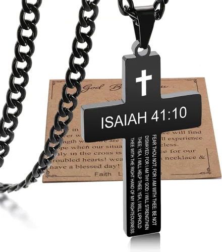 SKQIR Collar de cruz para hombres con versículo de la Biblia, escritura religiosa cristiana para la primera comunión, colgante de cruz para niños,
