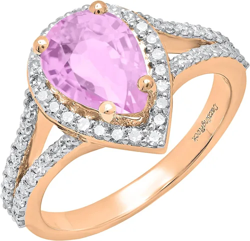 Miniatura 19 de Dazzlingrock Collection Anillo de compromiso con forma de lágrima y diamante blanco natural redondo de 0.45 quilates con halo de diamantes blancos