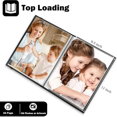 Miniatura 2 de Aevdor Álbum de fotos de 8.5 x 11 pulgadas con capacidad para 68 fotos, carpeta de arte para fotos de 8.5 x 11 pulgadas, carpeta con fundas de Negro
