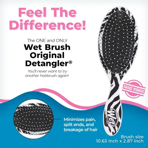 Miniatura 2 de Wet Brush Cepillo desenredante original, cebra, safari, todo tipo de cabello, cerdas ultrasuaves que se deslizan por los nudos con facilidad, peine