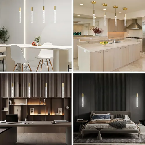 Miniatura 6 de Moderna lámpara colgante dorada, 1 luz LED colgante de 3 colores, cable acrílico, luces colgantes de techo ajustables para cocina, isla, sala
