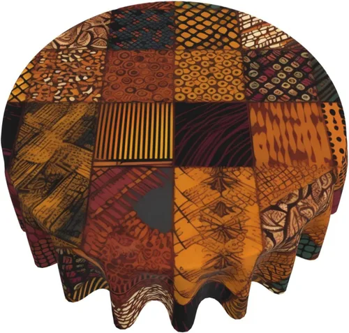Miniatura 2 de Mantel redondo de 60 pulgadas, impermeable, estilo africano, estampado de retazos, mantel circular para cocina, comedor, arrugas, mantel redondo