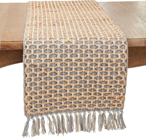 Saro Lifestyle Camino de mesa de cuerda de yute natural, gris, 16 x 72 pulgadas