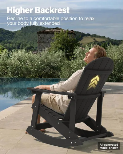 Miniatura 4 de YEFU Mecedora para exteriores, mecedora Adirondack, silla mecedora de patio con respaldo ancho, silla mecedora de gran tamaño con aspecto de madera