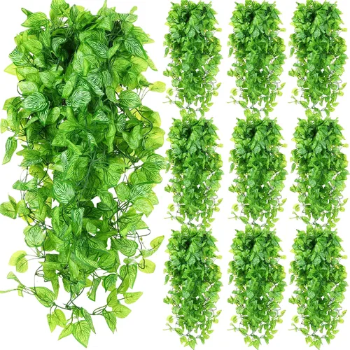 Hoteam 12 Piezas Plantas Colgantes Artificiales de 32 Pulgadas Enredaderas de Hiedra Falsa con Hojas Falsas Plantas Artificiales de Patio Vegetación