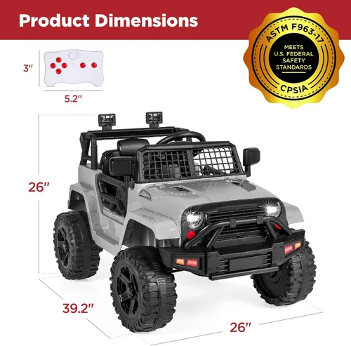 Miniatura 7 de Best Choice Products Camión de juguete para niños de 12 V con control remoto de los padres, suspensión de resorte, luces LED, puerto AUX - Gris Gris