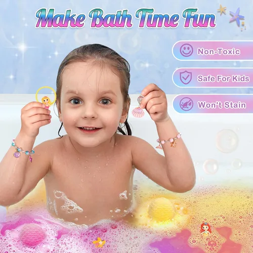 Miniatura 6 de 8 Paquetes de Bombas de Baño de Sirena para Niñas, Kit de Bomba de Baño de Burbujas con Juguetes Sorpresa Adentro, Juguetes de Baño para Niños de 4