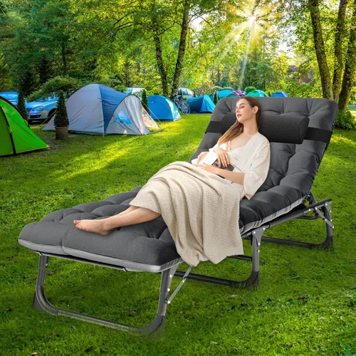 Miniatura 2 de NAIZEA Sillón plegable, cuna plegable 3 en 1 con colchón, silla reclinable de 4 posiciones para patio, reclinable ajustable para exteriores