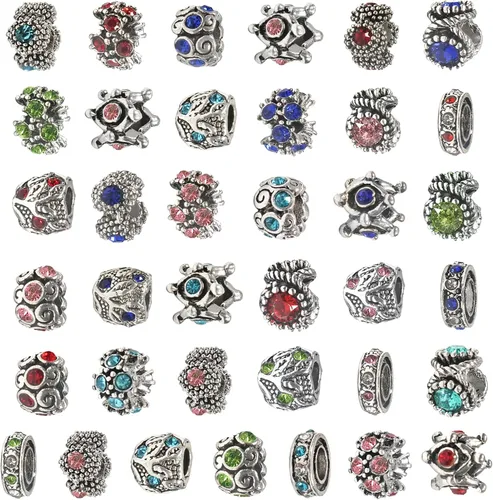 TOAOB 30 cuentas de diamantes de imitación europeos Lampwork grandes agujeros espaciadores abalorios suministros para pulsera collar joyería