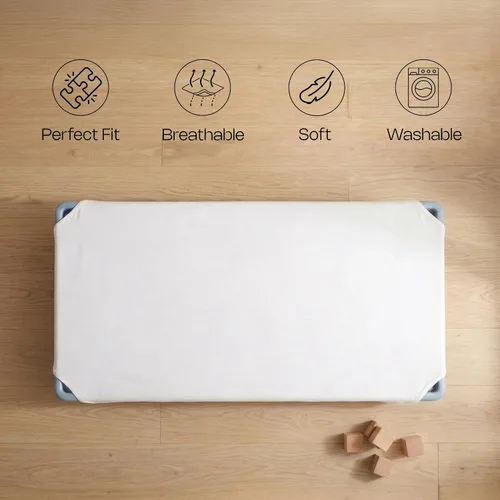 Miniatura 3 de Paquete de 6 sábanas para cuna preescolar para guardería, tela de mezcla de poliéster con esquinas elásticas para cunas que se adaptan a 22 x 40