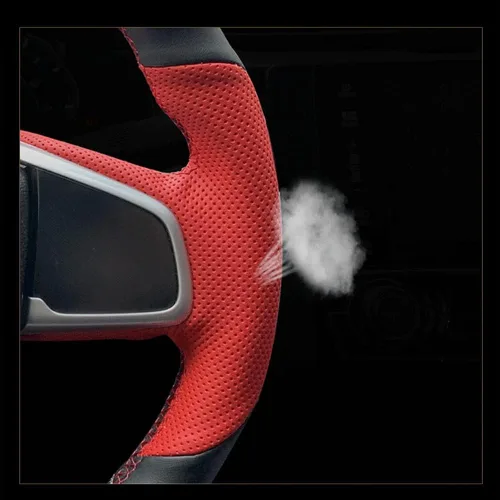 Miniatura 8 de Cubierta de volante de cuero perforado rojo con fibra de carbono mate negro para Honda Civic 2016-2021/CR-V 17-21/Clarity 16-18/Breeze