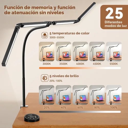 Miniatura 6 de Pzloz Lámpara de escritorio LED para oficina en casa - Lámpara de arquitecto para cuidar los ojos con abrazadera, luz inteligente de trabajo