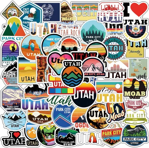 Paquete de 61 calcomanías de Utah, vinilo estético de Estados Unidos impermeable para botella de agua, patineta, laptop, teléfono, diario, álbumes