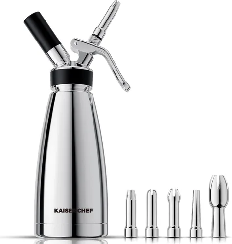 Miniatura 7 de Dispensador profesional de crema batida de aluminio - 500 mL/1 pinta, recipiente para crema batida con 5 boquillas de decoración y cepillo de Negro