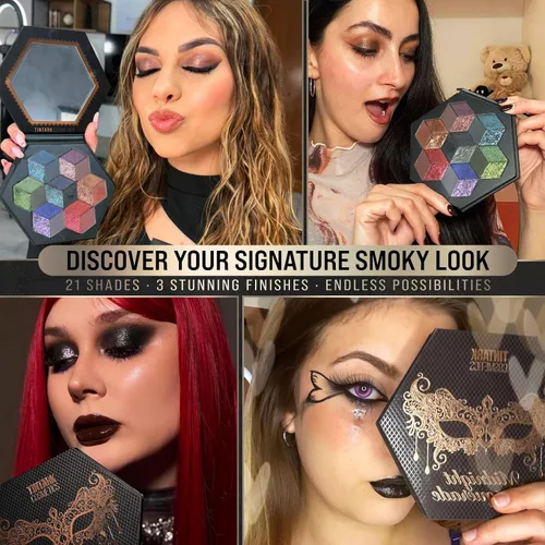 Miniatura 5 de Paleta de sombra de ojos ahumada negra, Midnight Masquerade 21 colores – Espectro de sombra de ojos negra mate brillante brillante para maquillaje