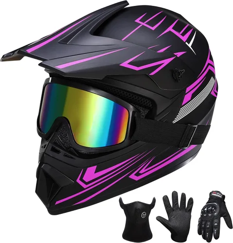 Miniatura 9 de Oryxearth Casco de Dirt Bike con certificado DOT, casco de motocicleta todoterreno para adultos con gafas, guantes y máscara con tamaño M/L