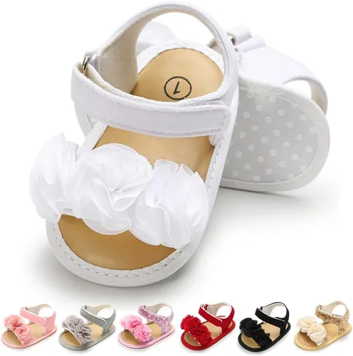 Timatego Infant Baby Girls Summer Sandals with Flower Soft Sole Newborn Toddler First Walker Crib Dress Shoes