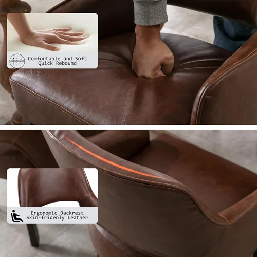 Miniatura 4 de Juego de 2 sillas de comedor tapizadas de piel sintética con respaldo hueco, asiento acolchado, patas de madera para restaurante/decoración