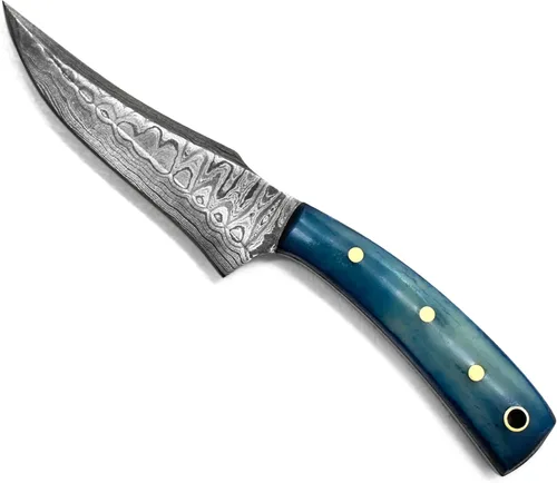 Miniatura 2 de Titan International Knives Cuchillo de Caza y Desuello de Damasco de 7.2" Hoja Fija Hecha a Mano 1095 4340 Mezcla de Carbono Martillada a Mano