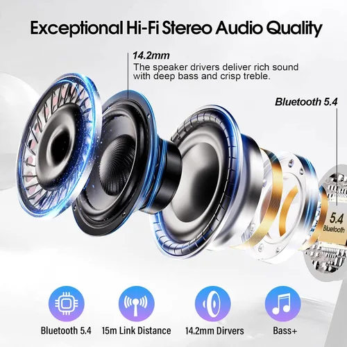 Miniatura 5 de Auriculares inalámbricos, auriculares Bluetooth 5.4 con pantalla táctil multifunción y 5 modos de ecualización, auriculares de 48H con graves