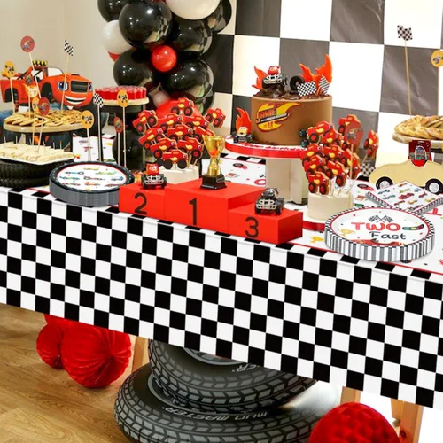 Miniatura 4 de 81 piezas de decoraciones para fiesta de segundo cumpleaños Two Fast Race Car - Platos de autos de carreras, servilletas, mantel para fiesta