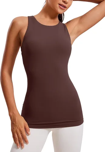 CRZ YOGA Butterluxe - Camiseta sin mangas de cuello alto con espalda cruzada para mujer, con brasier integrado, para entrenamiento, yoga, atlética