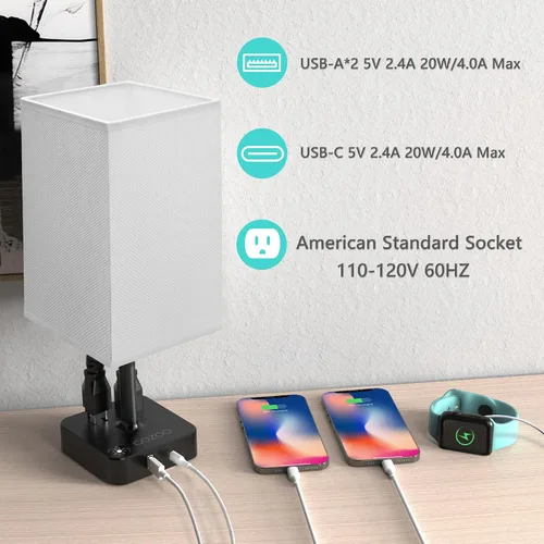 Miniatura 6 de Lámpara de mesa regulable cozoo USB para mesita de noche y escritorio con 2 puertos de carga USB (A+C) y 2 tomas de corriente, lámpara de mesita