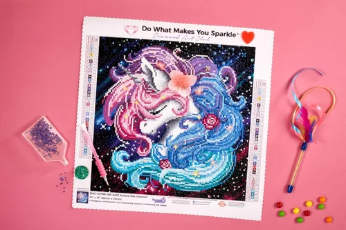 Miniatura 5 de DIAMOND ART CLUB Aurora The Unicorn - Kit de pintura de diamante, divertidas manualidades para adultos, lienzo de arte de diamante redondo, 13 x 13