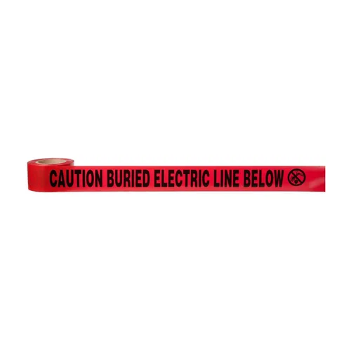 Miniatura 3 de 3M Buried Barricade Tape 303, con texto "CAUTION BURIED ELECTRIC LINE BELOW", 3 pulgadas x 300 pies, rojo, cinta de advertencia, paquete de 1 rollo