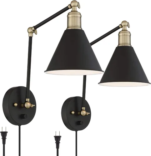 Miniatura 2 de 360 Lighting Wray - Lámpara de pared moderna con brazo oscilante ajustable para interiores con cable, juego de 2 lámparas de latón antiguo negro