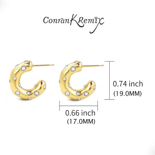 Miniatura 2 de Aretes de aro pequeños y gruesos de oro con diamantes ligeros para mujer