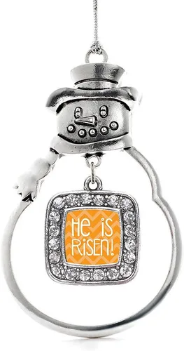 Miniatura 252 de Inspired Silver - Adorno de rodillo de reina - Adorno cuadrado de plata con muñeco de nieve con joyas de circonita cúbica