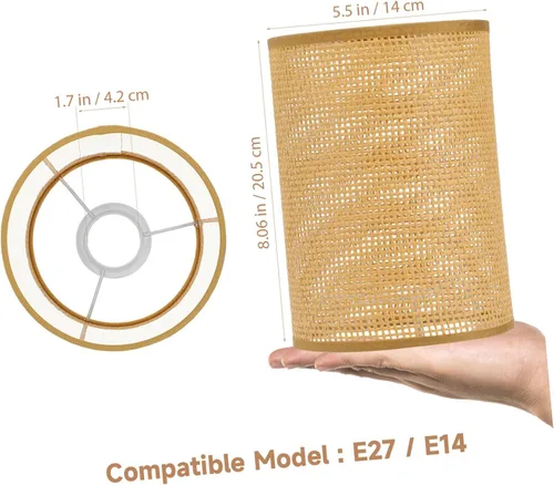 Miniatura 2 de Pantalla de lámpara tejida de ratán para lámparas de mesa, diseño de tambor rústico, cubierta de luz única para sala de estar, dormitorio