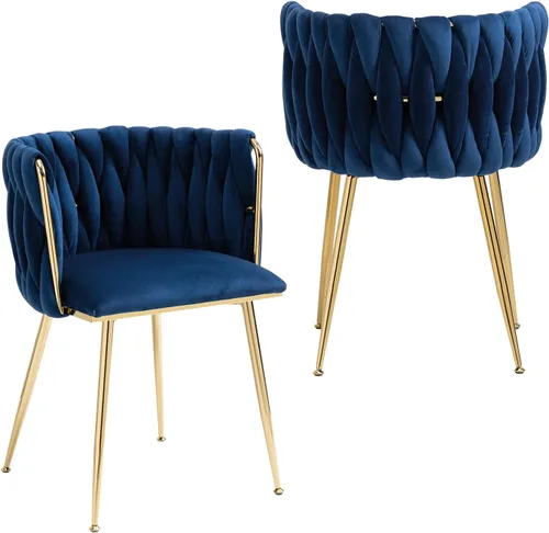 Miniatura 27 de Nrizc Juego de 2 sillas de comedor de terciopelo, sillas de comedor tapizadas tejidas con patas de metal dorado, sillas decorativas modernas