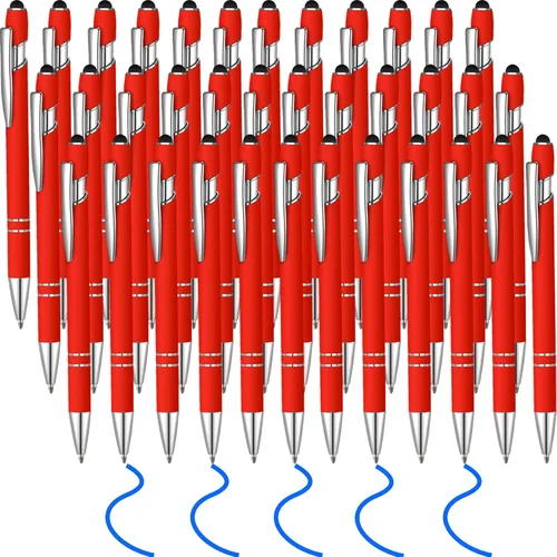 Miniatura 10 de 36 bolígrafos de tinta azul con lápiz capacitivo 2 en 1 para pantallas táctiles, colegio, oficina, compañeros de trabajo (negro)