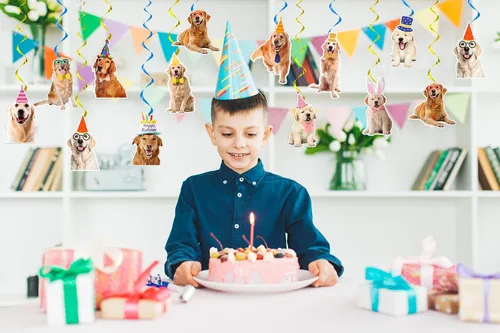 Miniatura 6 de 24 piezas de decoraciones colgantes de Golden Retriever, remolinos colgantes de techo Golden Retriever, suministros de fiesta de cumpleaños