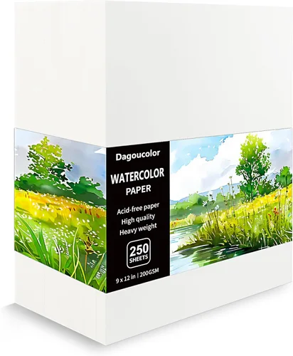 DagouColor Papel de acuarela, 9 x 12 pulgadas, 200 GSM, 250 piezas de papel de color de agua a granel, suministros de arte para artistas, adultos,
