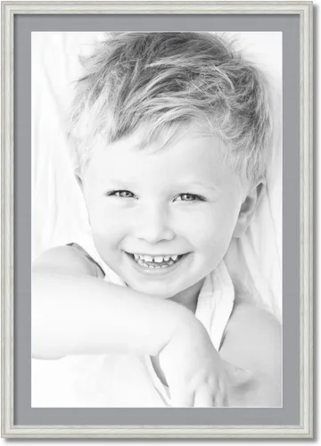 ArtToFrames SingleMat-0151-59504-475-24x36-7501 - Marco de fotos de 24 x 36 pulgadas, color blanco roto sobre ceniza, con paspartú plateado